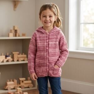 Vintage Handmade Cardigan Sweater Pink Angora Blend Hooded Girls 10/12 Piglet